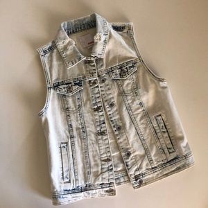 Bongo Acid Washed & Distressed Denim Vest Small